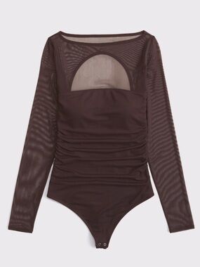 Abercrombie & Fitch Brown Mesh Long-Sleeve Bodysuit